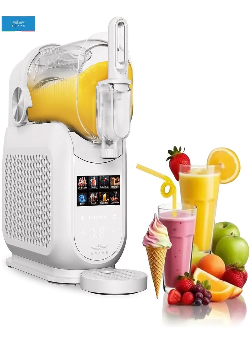 بريف ماكينة تشيل ستريم لصنع الآيس كريم الناعم والسلاش بسعة ١٫٨ لتر مع نظام تبريد بالضاغط دون الحاجة إلى ثلج، مزودة بـ ٨ برامج ذكية ووظيفة الحفاظ على البرودة، شاشة لمس LED ونظام تنظيف ذاتي، معتمدة من ECAS، جهاز متعدد الاستخدامات لتحضير الآيس كريم، الميلك شيك، الفرابيه، السموذي، الكوكتيلات، العصائر والمشروبات المجمدة، بتجميد سريع وخلط عالي الكفاءة – اللون الأبيض - Image 1